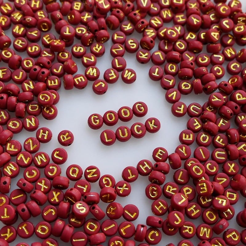 Looconi Amaney 1000pcs Red Letter Beads Gold Beads 7x4mm for Jewelry Making Bracelet Hair Braids Crafts Christmas Decorations - Image 4
